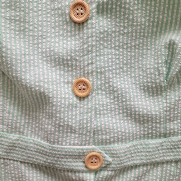 1940s Style Loco Lindo Green Strip Seer Sucker Romper  jumpsuit XL - Picture 5 of 6